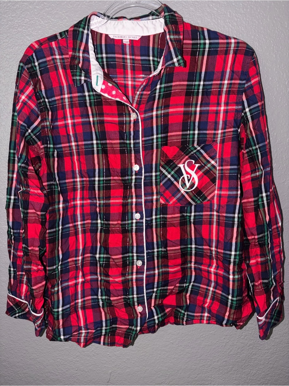 Victoria's Secret Red Navy Green Plaid Pajama Shirt